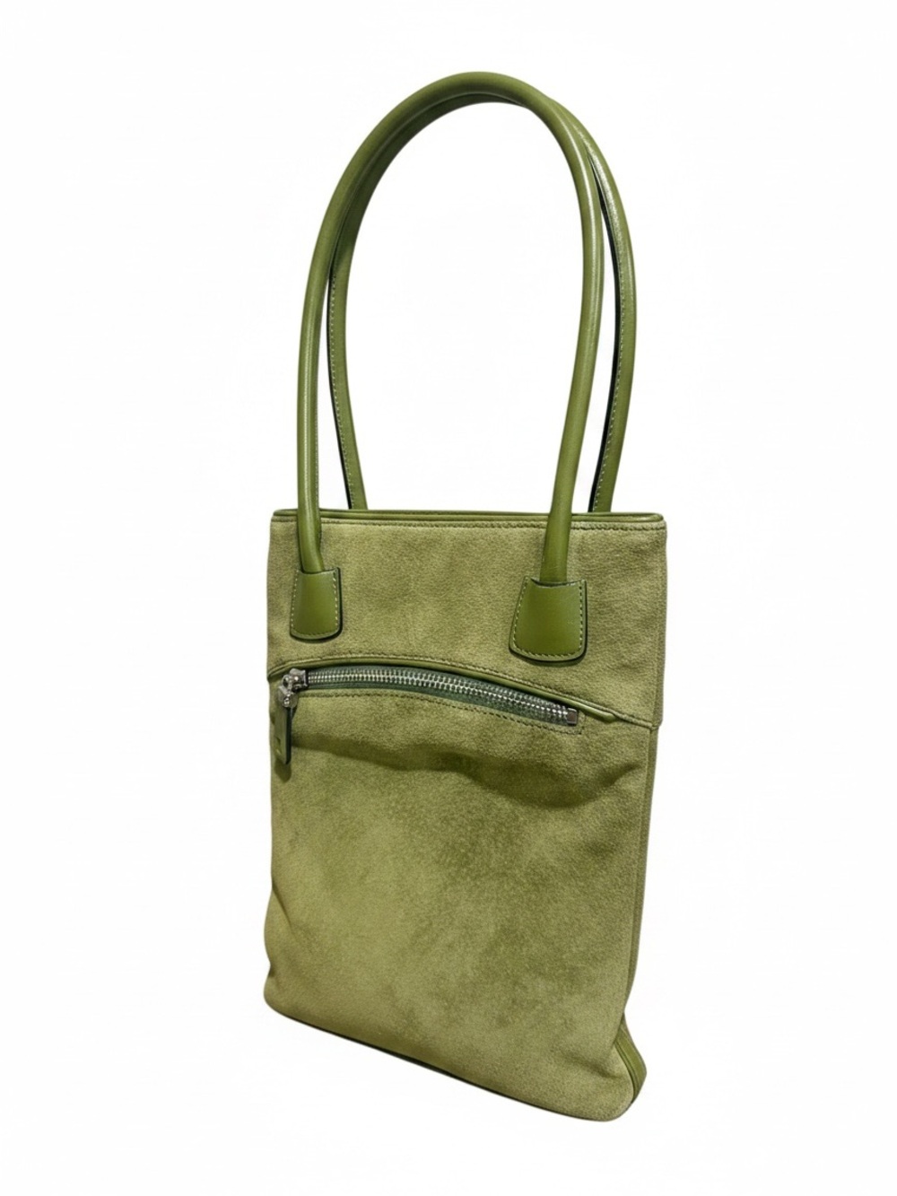 Bally Tanal 02 Avocado Green Pig Suede Leather Tote Made in Italy NWT Tag